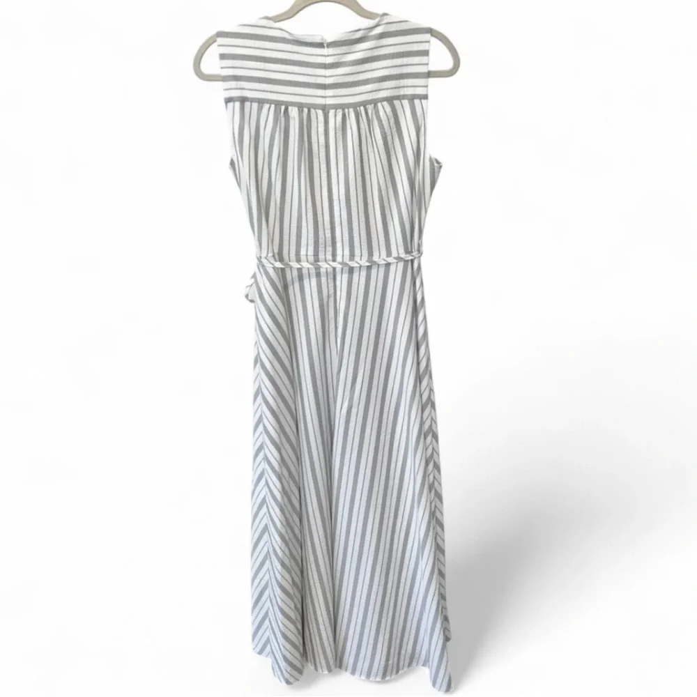 Calvin Klein Gray White Stripe Wrap Maxi Dress Size 10 - Picture 8 of 10
